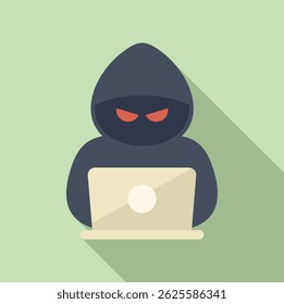 Digital illustration of a faceless figure in a hood using a laptop, symbolizing online anonymity and cybersecurity