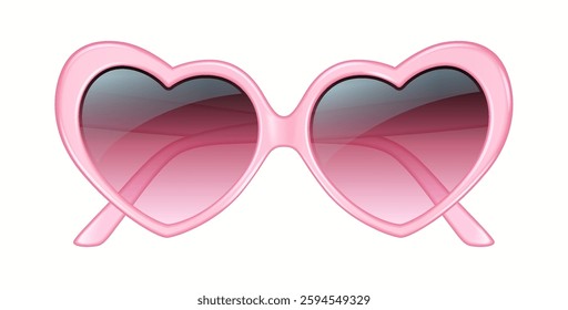 A digital illustration of fashionable pink sunglasses with heart shaped frames and gradient lenses. Perfect for representing fun and trendy summer accessories.