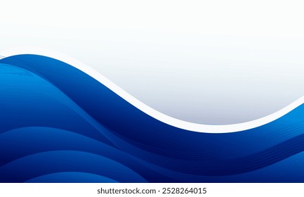 A digital illustration featuring a blue wave design with subtle white lines and a white curved border, set against a white background.