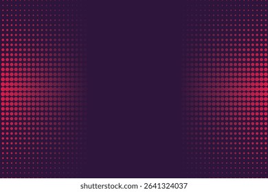 A digital illustration featuring a gradient of red dots on a dark purple background. The dots are arranged in a halftone pattern, creating a visually appealing texture.