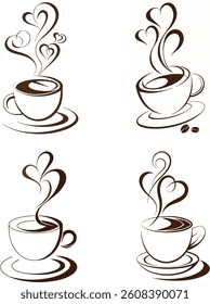 A digital illustration featuring a stylized depiction of a coffee cup with a rising steam design. 
