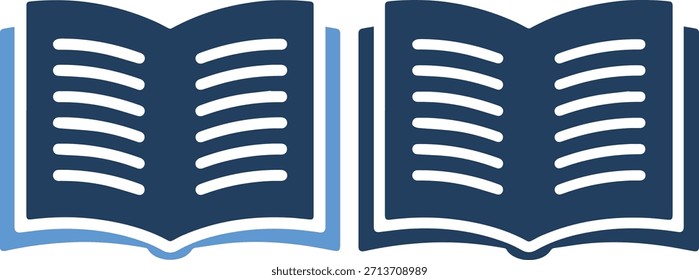 Una ilustración digital con dos libros abiertos con líneas blancas que representan texto en diferentes tonos de fondo azul, sobre un fondo azul claro contrastante, mostrando un estilo sencillo pero educado