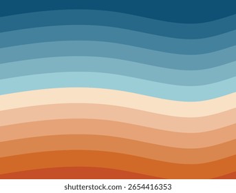 Una ilustración digital con bandas onduladas y Horizontales de color que pasan de un color a otro