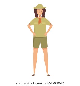 Digital illustration of a female scout in uniform standing proudly with hands on hips