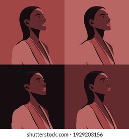 Digital illustration of four girl portraits pink palette