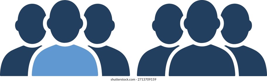 A digital illustration of four human figures standing in a row with one light blue figure on a pure white background.