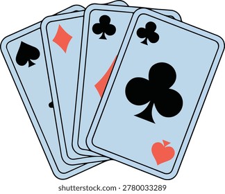 A digital illustration of four playing cards fanned out against a white background. The cards are arranged in a descending sequence from left to right.