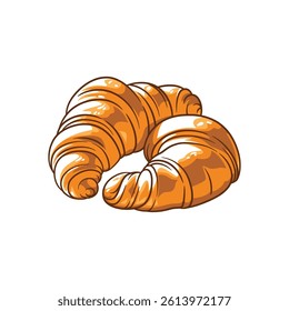 A digital illustration of a freshly baked croissant, showcasing its flaky, golden layers and soft interior.