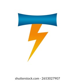 Ilustração digital de um desenho geométrico de raio azul e amarelo. Simbolizando conceitos como energia, eletricidade, energia e movimento, ideal para logotipos de marcas ou gráficos com tema futurista.