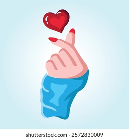 A digital illustration of a hand forming a heart shape with a floating heart above.  Shows love and affection