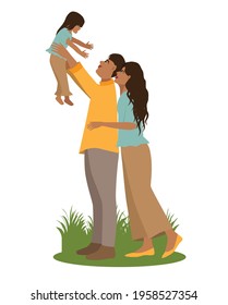 Digital illustration of a happy family father holding a little daughter in his arms Father's Day holiday