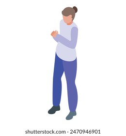 Digital illustration of an isometric woman with a casual pose and crossed arms, on a white background