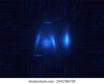 Ilustración digital de las letras "AI" con circuitos futuristas sobre un fondo oscuro, que simbolizan la integración de la tecnología y la inteligencia artificial
