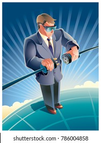 Digital illustration of man connecting cords