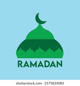 A digital illustration of a mosque with dark and light green tones, set against a soft light green 
background. Ideal for Ramadan theme graphics posts, social media, banners, and festive pro