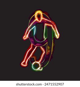 digital illustration neon art style football pose with numbers