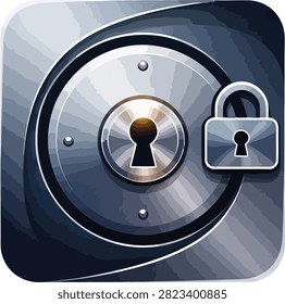 Digital illustration of a padlock and keyhole on a metallic, textured background. Symbolizes security, privacy, and data protection.
