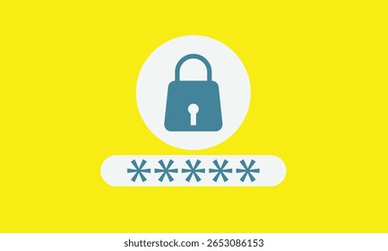 A digital illustration of a password input field with asterisks and a red padlock icon, symbolizing security, encryption, and data protection on a  background.