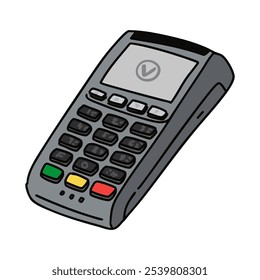 A digital illustration of a payment terminal, commonly used for card transactions in retail and service industries