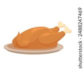 Digital illustration of a perfectly roasted, whole chicken served on a plate