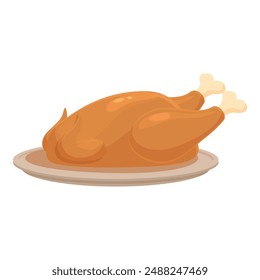 Digital illustration of a perfectly roasted, whole chicken served on a plate