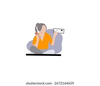 Ilustração digital de uma pessoa usando um smartphone enquanto relaxa