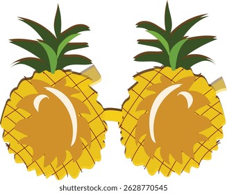 digital illustration of pineapple-shaped party glasses. The glasses are designed to resemble a pineapple, with the fruit forming the frame and the green leafy top extending upwards