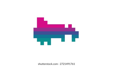 Eine digitale Illustration von Pixel Art Inline Rollschuhen mit einem Retro-Stil auf weißem Hintergrund. Dieses Kunstwerk ruft ein Gefühl der Nostalgie der achtziger und neunziger Jahre hervor und feiert Erholung und