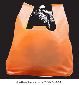 Digital illustration of plastic waste and boy scavenger