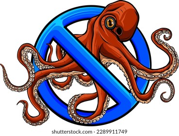 digital illustration of Prohibited Octopus. on white background