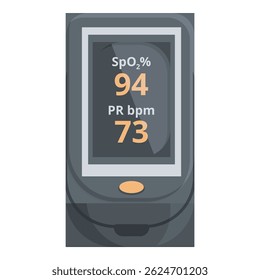 Ilustración digital de un oxímetro de pulso que muestra el porcentaje de saturación de oxígeno en la sangre spo2 y la frecuencia del pulso pr bpm  