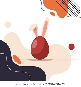 Digital illustration of red Easter bunny