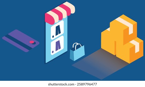 digital illustration representing online shopping and payment using a credit card, showcasing a seamless e-commerce transaction