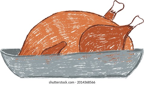 digital illustration roast chicken - vector
