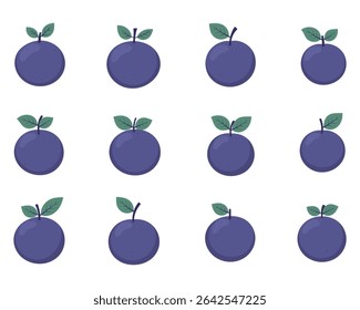 Digital Illustration: Row of Fresh and Vibrant Fruit with Green Leaves