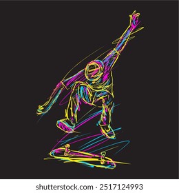 digital illustration scribble art skateboard athlete
