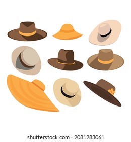 Ilustración digital de hermosas y elegantes sombreros de playa y ocio para mujeres y hombres