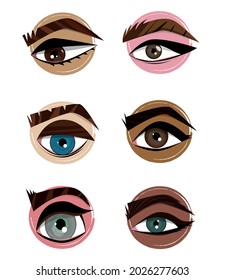 Digital illustration set of different eyes for a human character under skin color