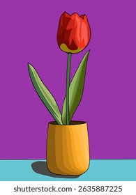 The digital illustration showcase a minimalist featuring a single potted plant with delicate leaves, set  against a contrasting background.