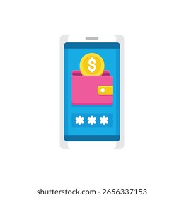 Eine digitale Illustration, die eine sichere und moderne mobile Schnittstelle für Geldbörsen zeigt, die für Finanztransaktionen und die Verwaltung digitaler Währungen auf Smartphones entwickelt wurde.