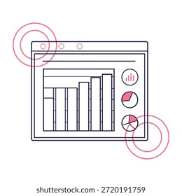 Digital illustration showing a simplified web browser window with highlighted close minimize and notification icons isolated on transparent background