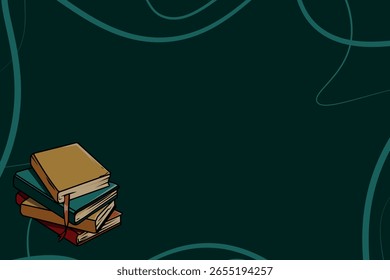 A digital illustration showing stacked books on a simple dark background with abstract lines, ideal for education, reading, and literature themes.
