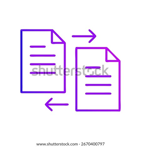 A digital illustration showing two documents connected by arrows, symbolizing data transfer. Rendered in a clean, linear gradient style.