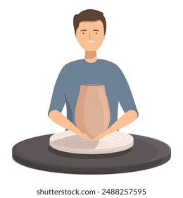 Digital illustration of a smiling male potter creating a ceramic vase on a pottery wheel