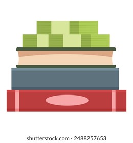 Digital illustration of a stack of books in various colors, suitable for education themes