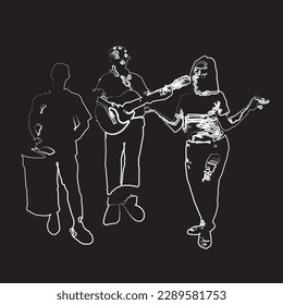 Digital illustration of a street busker forming more than one person