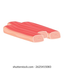 Digital illustration of stylized bacon strips and rolled slices on a white background