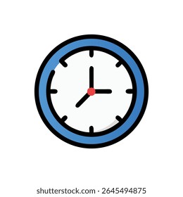Digital illustration of a stylized blue and white clock isolated on black. Flat and simple design.