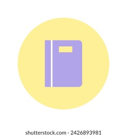 A digital illustration of a stylized book icon centered within a bright yellow circular backdrop.