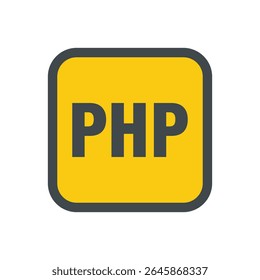 a digital illustration of a stylized PHP logo. The logo is contained within a rounded square shape, featuring a vibrant yellow background that fills the majority of the space.
